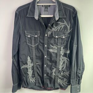 Men's Black Embroidered Shirt I.N.C international concepts size M 100%cotton
